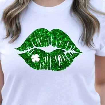 St. Patrick's Day Green Heart & Lips T-shirt. Womenswear Tops