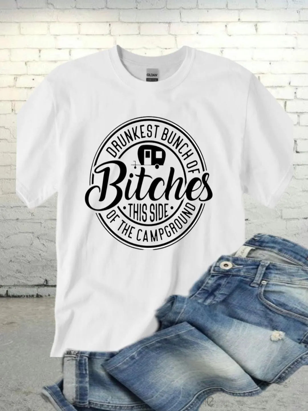 Camping/Bonfire Fun T-shirts, Funny Camping T-Shirt: Drunkest Bunch Humor - Gildan Softstyle