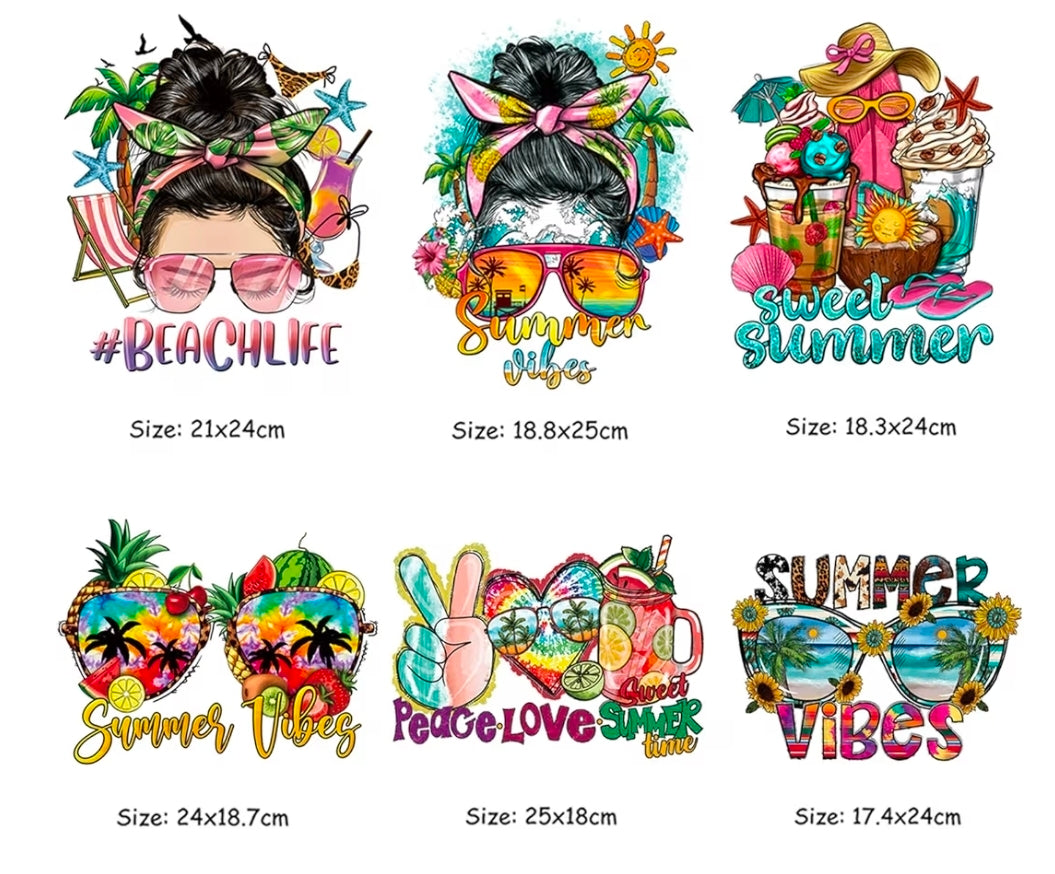 6 Summer vibe DTF transfers, t-shirt transfers, tote bag transfers, Pillow DTF prints