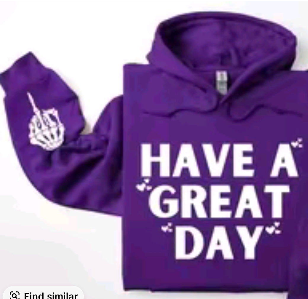 Have A Great Day (middle finger) Sarcastic Hoodie, Funny Hoodie, Sleeve print, Humorous Adult Humour Gift