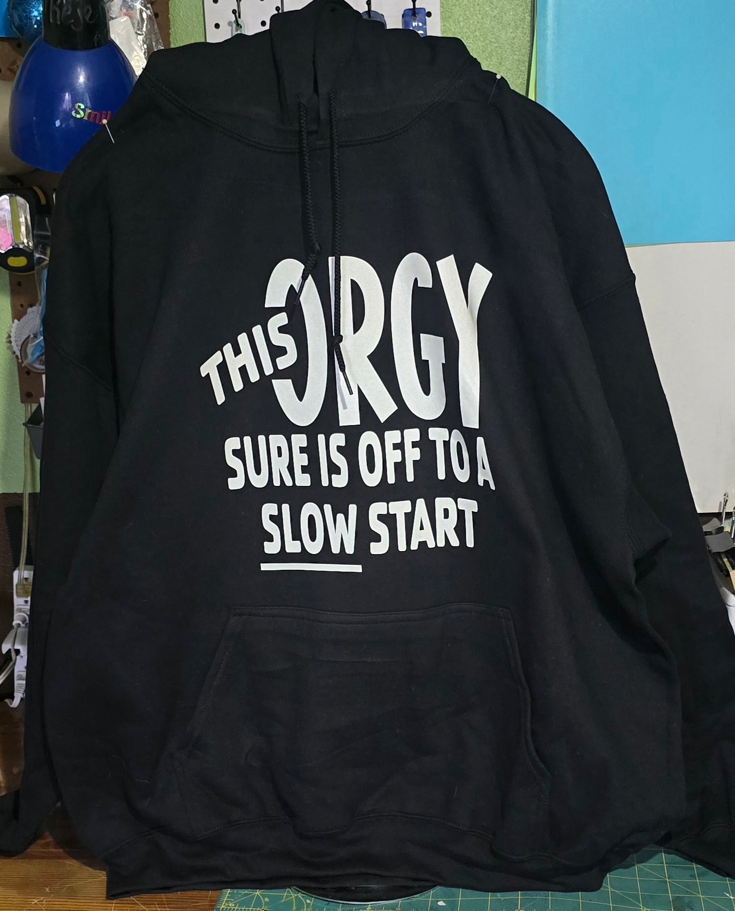 This Orgy Sure Is Off To A Slow Start Shirt, Sarcastic Adult Humor Tee, White Elephant Gag Gift